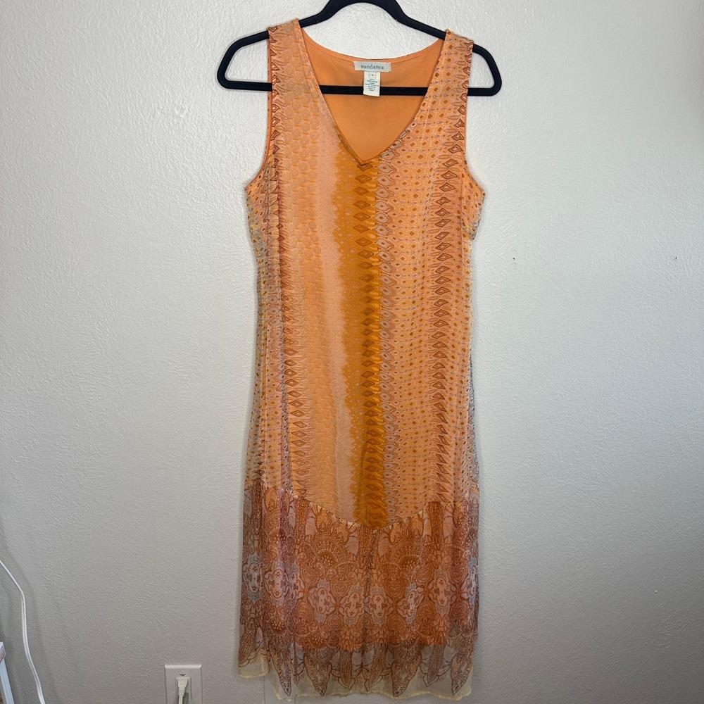 Sundance Orange Paisley Geometric Print V-Neck Sleeveless Midi Dress Size 6 - Picture 2 of 6